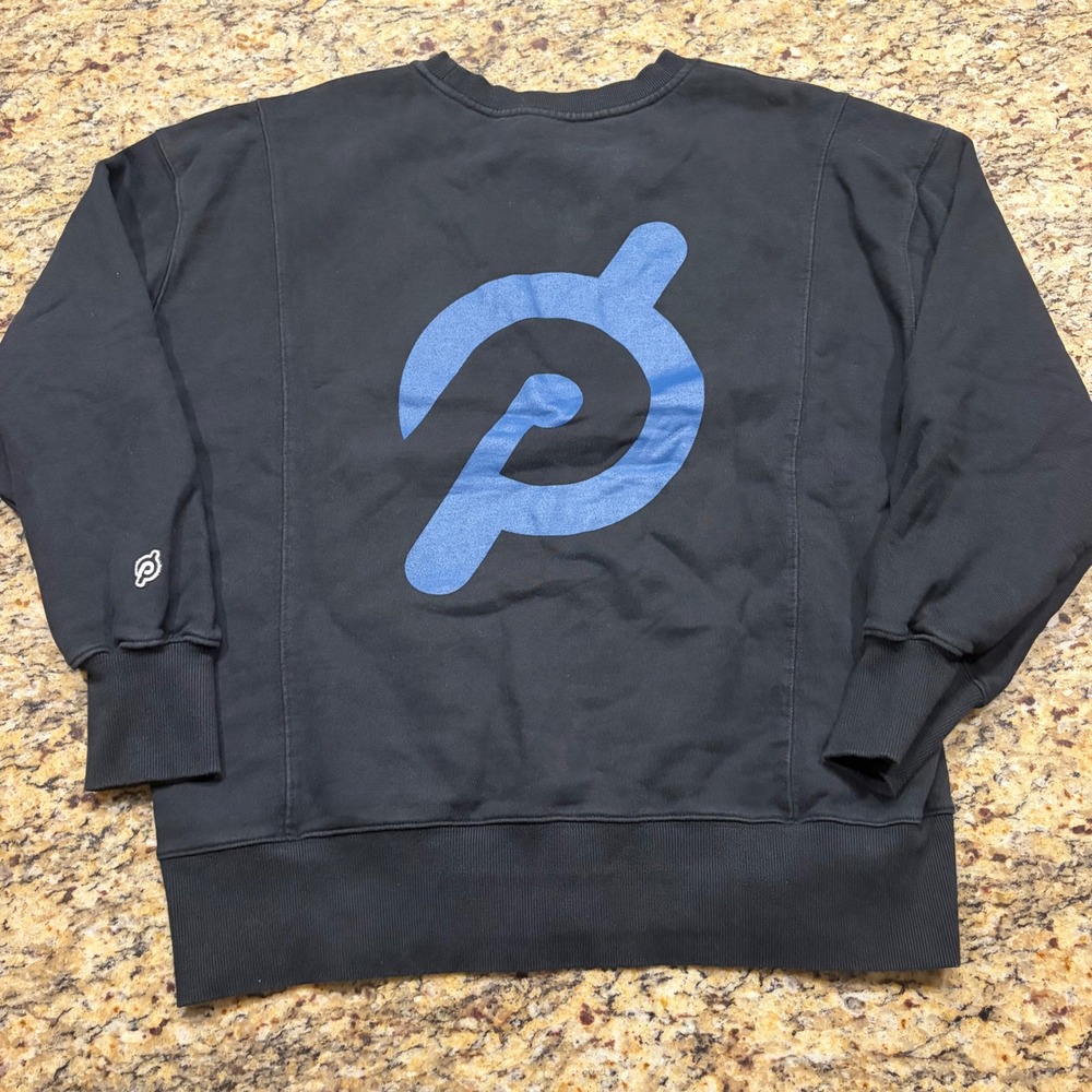 Peloton Mens Crewneck Sweatshirt Black Blue Logo Fleece Pullover Size M ws